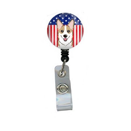 CAROLINES TREASURES American Flag and Sable Corgi Retractable Badge Reel BB2183BR